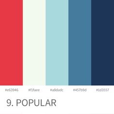 the color palette is red, blue, and green with white text that reads 9 popular colors