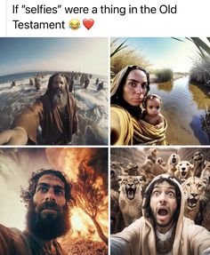 four different pictures with jesus and other people in the middle one is saying, if selfies were a thing in the old