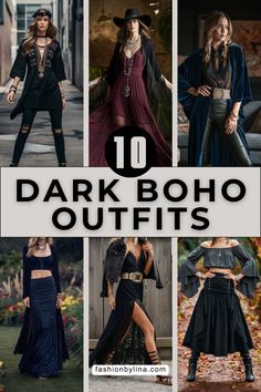 Dark Boho Clothes, Dark Bohemian Aesthetic Outfits, Adventure Core Aesthetic Outfits, Dark Bohemian Outfits, Black Bohemian Style Festive Kimono, Dark Bohemian Skirt, Afro Goth Aesthetic, Dark Boho Fashion, Boho Chic Style Outfits