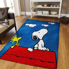 a rug with a cartoon snoopy dog on it