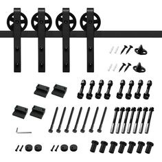 12 ft./144 in. Black Steel Sliding Barn Door Track and Hardware Kit for Double Doors with Floor Guide Bigwheel J Shape) - Super Arbor Door Diy Projects, Sliding Barn Door Track, Cement Walls, Barn Door Kit, Modern Barn Door, Barn Door Track, Double Barn Doors, Diy Barn Door, Sliding Barn Door Hardware