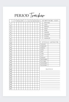 the printable period tracker is shown in black and white