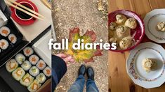 there are three pictures with different foods in them and the words fall diaries above it