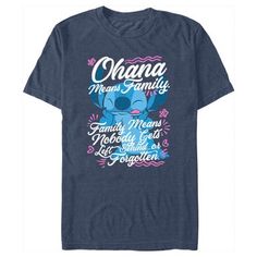 a t - shirt with an image of the character stitching on it that says, ohana means family