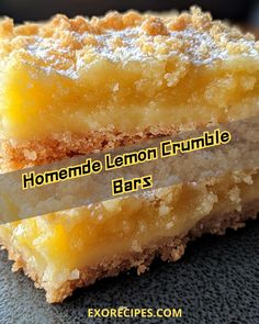 homemade lemon crumble bars are stacked on top of each other