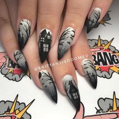 Halloween Nail Art Easy, Horror Nails, Witch Nails, Halloween Acrylic Nails, Goth Nails, Finger Nails, Her Nails