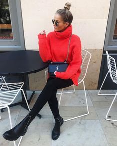 Winter Mode Outfits, Look Legging, Looks Pinterest, Pullover Outfit, Red Sweater, Fashion And Style, Casual Winter Outfits