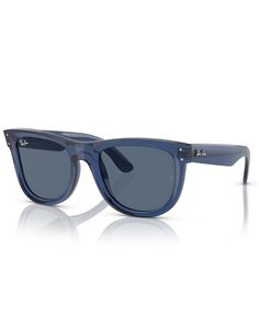 in stock Blue Ray Bans, Sunglasses Wayfarer, Blue Sunglasses, Easy Style, Natural Curves, Navy Blue Color, Unisex Sunglasses, Square Frame, Ray Ban Sunglasses