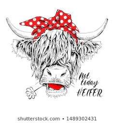 a cow with a red bow on it's head and the words may be her