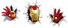 three iron man masks are shown through the cracked wallpapers on this white background