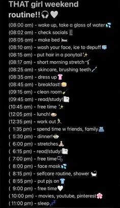 #morning #routine #thatgirlmorningroutine #aesthetic Morning Routine On Weekends, Good Morning And Night Routines, Morning Routines Weekend, Aesthetic Morning Routine Weekend, Week Schedule Ideas, Things To Do On Sunday For A Better Week, Weekend Morning Routine List, Morning Routine Saturday, Fall Morning Routine School