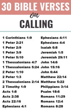 the 30 bible verses on calling with an image of jesus's name in pink and