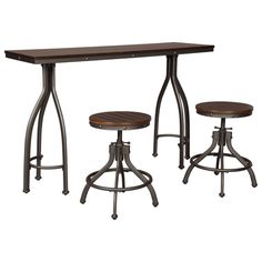 three stools and a table on a white background