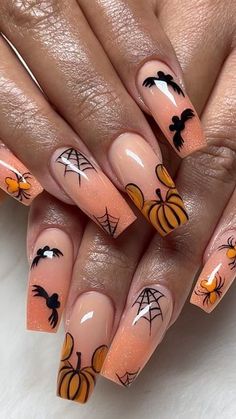 Disney Halloween Acrylic Nails, Holoween Nail, Disney Pumpkin Nails, Disney Park Nails, Halloween Disney Nails Acrylic, Fall Disney Nails Acrylic, Disney Halloween Nails Simple, Disney Halloween Nails Acrylic Coffin, Disney Nails Halloween