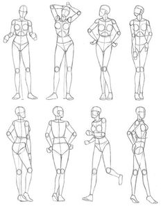 an image of a woman's body in various poses and positions, drawn by hand