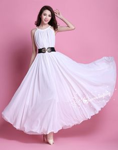 Chiffon White Sleeveless Long Party Dress Evening Wedding Lightweight Sundress Summer Holiday Beach Dress Bridesmaid Dress Maxi Skirt Detail Info: ❤ Color: White More color choice link: https://www.etsy.com/listing/213656440/chiffon-dress-color-card?ref=shop_home_feat_1 Please just note the color you want with order, we will make according to your note. ❤ Material: Chiffon ❤ The dress doesn't limit the chest size and waitst size, arm hole 45cm (if your upper arm circle circumference is more than Beach Bridesmaid Dress, Long Circle Skirt, Beach Bridesmaid, Trendy Party Dresses, Beach Bridesmaid Dresses, Summer Cocktail Dress, Long Party Dress, White Long Skirt, Sundress Summer