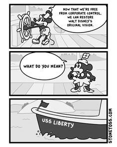 a comic strip with an image of mickey mouse on the boat and what do you mean?