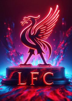 the liverpool football club logo is lit up in red and blue