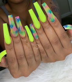 Lime Green Nails, Green Acrylic Nails, Drip Nails, Green Nail, Her Nails, Glow Nails, Exotic Nails, Long Acrylic Nails Coffin, Nail Sets