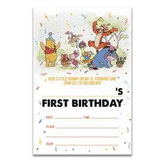 a birthday card with winnie the pooh and friends on it's first birthday