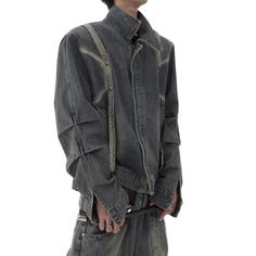 Experience the ultimate in urban chic with our Urban Washed denim jacket. This premium piece exudes effortless style and sophistication. Crafted with high-quality denim, its washed finish lends an edgy, yet refined touch. Elevate your wardrobe with this timeless and versatile jacket. Features: -75% Cotton, 25% Polyester -Stand Collar -Pleat design -Washed Design -Regular fit -Unisex style Spring Washed Black Denim Jacket, Stonewashed Relaxed Fit Denim Jacket, Distressed Washed Black Outerwear For Spring, Grunge Long Sleeve Stonewashed Outerwear, Urban Washed Denim Blue Outerwear, Stonewashed Grunge Outerwear For Fall, Spring Washed Black Distressed Denim Jacket, Spring Distressed Washed Black Denim Jacket, Fall Grunge Stonewashed Outerwear