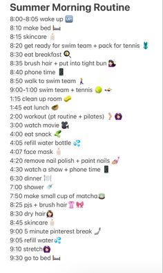 Holiday Routine For Teens, Short Morning Routine, How To Get Ready For Summer, Productive Morning Routine Checklist, Morning Routine Aesthetic List, That Girl Summer Routine, Summer Routine For Teenagers, Healthy Summer Routine, Summer Morning Routine Aesthetic