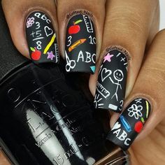 Back to School Nails – Saved You a Spot Chalkboard Nails, Natural Nail Art, Fancy Nails, Manicure E Pedicure