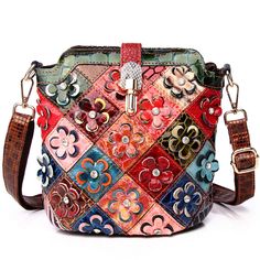 PRICES MAY VARY. ✿ Material: 100% genuine first layer cow leather crossbody bag. Full Unique 3D color stripe stitching with flower pattern design . Fashionable and beautiful. ✿ Size: Approx: (L)7.08"*x(W )3.93"x (H) 8.26" / 18*10* 21 cm. Designed by Patchwork pattern, fashionable and beautiful, bright color. An adjustable and detachable long strap. ✿ Structure: 1 Phone Pocket, 1 Certificates Pocket, 1 Interior Zipper Pocket. It can easily hold your mobile phones, small wallets, cosmetics, sungla 3d Snake, Best Crossbody Bags, Work Handbag, Fashion Boy, Snake Pattern, Leather Patchwork, Snake Patterns, Leather Flowers, Genuine Leather Handbag