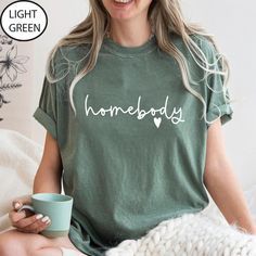 Comfort Colors® Homebody Shirt,  Indoors T-Shirt, Funny Shirt, Homebody Gift, Introvert Gift, Cute Shirt, Slouchy Shirt, Homebody Tee 🌟HOW TO PURCHASE A T-SHIRT🌟 1.) Please go over each photo. 2. Choose the Color of Your T-Shirt. 3. Choose the Size of Your T-Shirt. 4.) To add additional products or finish the checkout process, click ADD TO CART. 5.) Please select "Proceed to Check Out." 6.) Within 1-3 business days, your custom shirt will be prepared for shipping. 🌟PRODUCT INFO🌟*   100% Garm Casual T-shirt With Letter Print, Short Sleeve Tops With Letter Print For Home, Casual Letter Print T-shirt, Cotton Crew Neck T-shirt For Home, Cotton Crew Neck Tops For Home, Casual Relaxed Fit Tops For Home, Homebody Shirt, Slouchy Shirt, Girls T Shirts