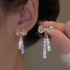 Women's Zircon Drop Earrings Fine Jewelry Classic Bowknot Personalized Stylish Earrings Jewelry Silver For Wedding Party 1 Pair 2024 - $20.99 Trendy Bows, Wedding Earrings Drop, Long Tassel Earrings, Wedding Party Jewelry, Tassel Drop Earrings, Stylish Earring, Bow Earrings, Trendy Earrings, Pearl Earrings Dangle