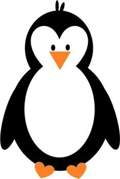 a black and white penguin with an orange beak on it's head, standing in front of a white background