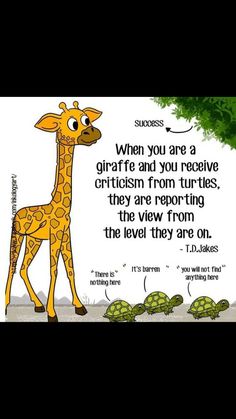 a giraffe standing next to two tortoises on the ground with a caption that reads, when you are a giraffe and you'd receive crich from turtles, they are reporting the view from the view from the