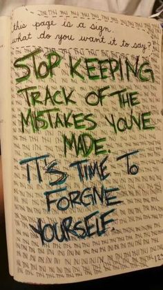 an open book with writing on it that says stop keeping track of the mists you've made