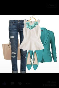 Teal blazer Teal Blazer Outfit, Teal Blazer, Stylish Blazer, Pink Blazer, Outfit Combinations, Blazer Outfits, Outfits Casuales