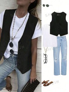 Outfit Verano, Oufits Casual, Outfit Mujer, Casual Vest, Work Outfits Women, Outfits Casuales, Moda Fashion, Fashion Online Shop, Online Fashion