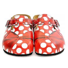 Red and White Polkadot, Red Colored Bow Clogs - WCAL328 – Calceo.co Slip-on Flat Synthetic Clogs, Flat Slip-on Synthetic Clogs, Red Synthetic Slippers, Casual Red Clogs With Rubber Sole, Synthetic Round Toe Clogs With Buckle Closure, Red Casual Mules With Rubber Sole, Casual Red Mules With Rubber Sole, Casual Red Clogs With Flat Heel, Synthetic Closed Toe Clogs With Buckle Closure