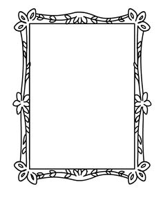 a black and white drawing of a square frame with flowers on the edges, in an ornate