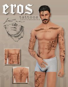 an image of a man with tattoos on his chest and arm, in underwears