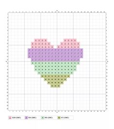 a cross - stitch heart pattern in pastel colors