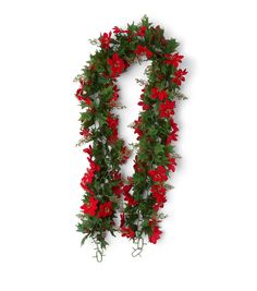 the letter o is made up of red flowers and greenery