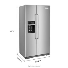 the side by side refrigerator is shown with measurements