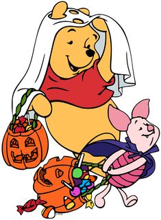 winnie the pooh and piglet with pumpkins on halloween day clipartix