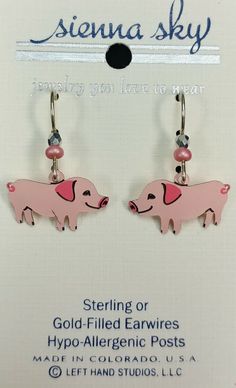 Handcrafted Pink Piggy Earrings Sterling Hooks Cute Pink Nickel-free Jewelry, Pink Hoop Earrings As A Gift, Pink Pierced Hoop Earrings For Gift, Pink Sterling Silver Hoop Earrings For Pierced Ears, Novelty Pink Metal Jewelry, Adjustable Pink Pierced Hoop Earrings, Nickel-free Pink Hoop Earrings As Gift, Handmade Pink Sterling Silver Hoop Earrings, Whimsical Pink Nickel-free Earrings