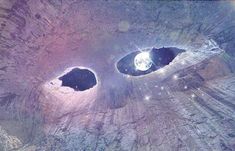 an artist's rendering of two holes in the ground that look like they are looking into space