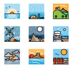 six different types of landscape icons