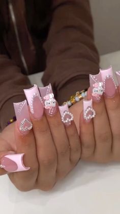 hello kitty acrylics Cute Nail Hello Kitty, Y2k Nails Acrylic Hello Kitty Short, Back To School Nails Hello Kitty, Hello Kitty Vday Nails, Valentine Hello Kitty Nails, Nails Pink Hello Kitty, Birthday Nails Hello Kitty, Hello Kitty Valentines Day Nails