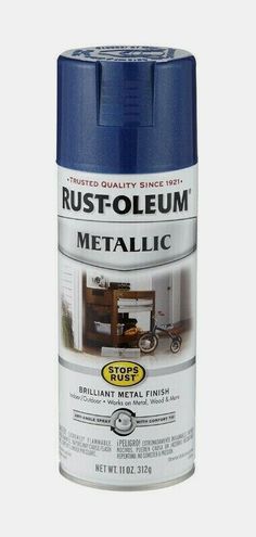 a can of rust - oleum metallic paint on a white background