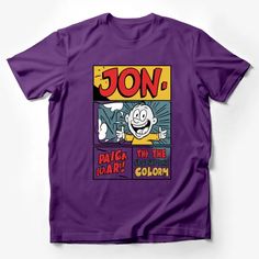 Retro Comic Strip T-Shirt, Funny Cartoon Character Tee, Vibrant Pop Art Top, Unisex Casual Wear Male T-Shirt Custom graphic T-Shirt.Customize your color Purple Graphic Tee With Character Print, Purple Crew Neck T-shirt With Character Print, Purple Graphic Tee With Cartoon Print, Purple Cartoon Print Graphic Tee, Hipster Graphic Tees, Superhero Graphic, Funny Cartoon Characters, Football Graphic Tee, Art Top