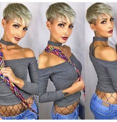 Love her style!! Razor Cut Hair, Sassy Hair, Funky Hairstyles, Shaved Sides, Short Pixie Haircuts, Short Blonde, Short Blonde Hair, Short Hair Styles Pixie, Pixie Hairstyles