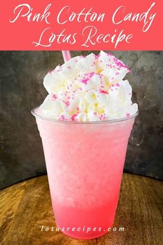 pink cotton candy latte recipe in a plastic cup